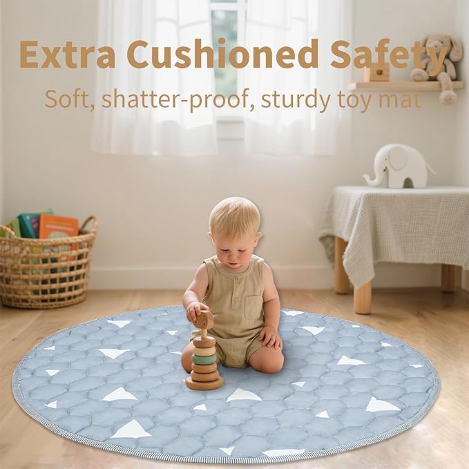 Baby Mat for Floor, Gentle Monster 40x40 Cushioning Padded Round Baby Playpen Mat, Non-Slip and Machine Washable Crawling Mat for Infants, Babies, Toddlers to Play and Learn Sky Design
