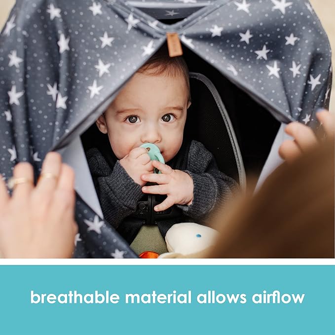 JJ Cole DreamGuard Packable Car Seat Canopy - Breathable and Adjustable Infant Car Seat Cover - Stars