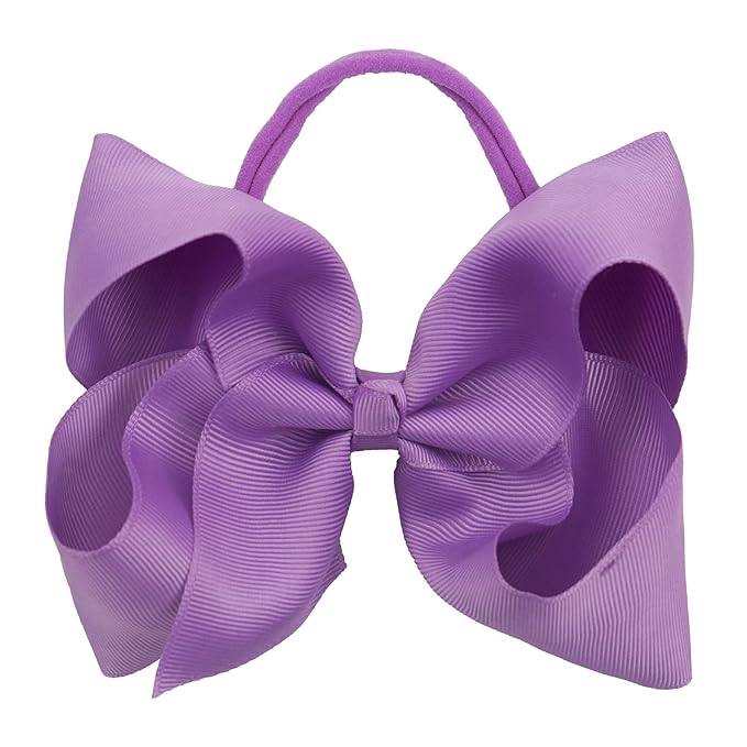 2Pcs 6 Inches Ribbon Baby Girls Headbands Infant Elastic Hairbands Large Cheer Bow Hair Band Accessories for Child Toddlers Girls (Purple)