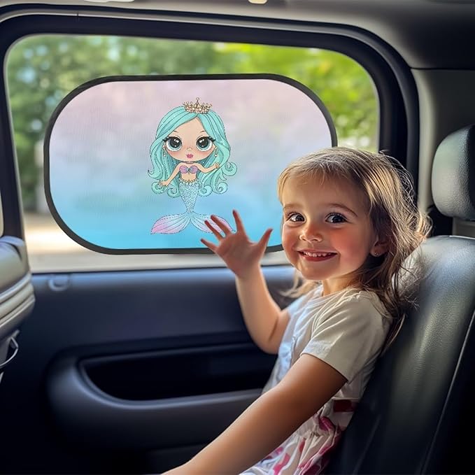 Bulopur Cute Mermaid Scale 2 Pack Window Shades for Car Glare Shield Protection Car Shades Back Windows Baby Car Interior Automotive Universal Fit Mesh Car Window Shades