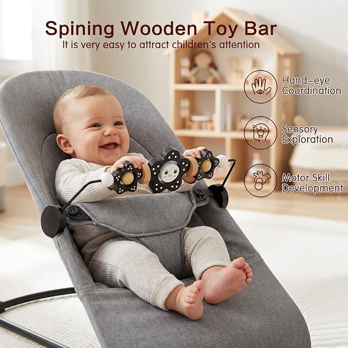 Baby Bouncer Toy Bar, Compatible with Baby Bjorn Bouncer, Wooden Baby Bouncer Toy Bar Attachment, Child-Friendly Materials, Rotatable Baby Sensory Toy for Babies