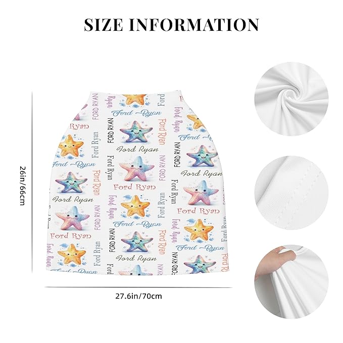 Personalized Baby Car Seat Cover with Name Stroller Canopy Custom Starfish Carseat Cover Newborn Baby Boy Girl Nursing Cover for Moms First Birthday Gift