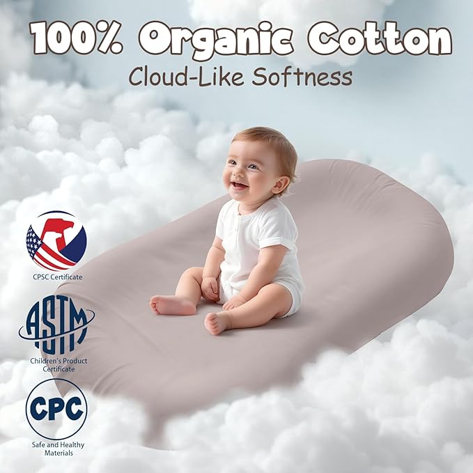 Extra Large Baby Lounger for Newborn, Infant Lounger 0-24 Months - Ergonomic Cotton Baby Nest with Tummy Time Support, Portable Floor Seat for Motor Skill Development, Newborn Essentials Gift