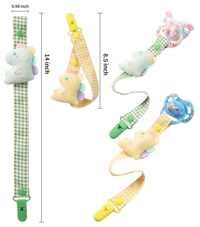 CutiePlusU Adult Pacifier Clip Adult Size Anyard Holder Clips 2 Pack-Baby Dinosaur 2