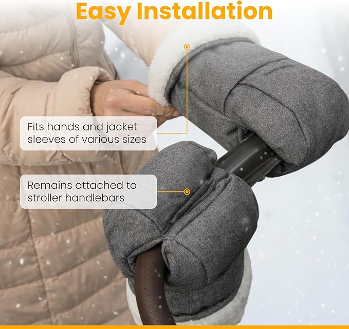 Winter Stroller Hand Muff Gloves, 2-Piece Set, Compatible with UPPAbaby Vista, Cruz, RumbleSeat, Ridge & Minu (V2 & V3), Waterproof, Ultra-Plush, Universal Fit