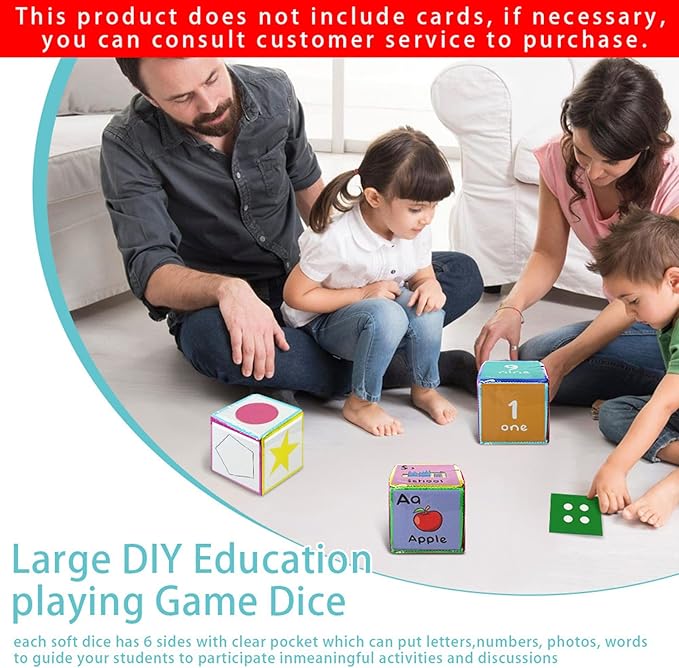 Learning Cubes Pocket Classroom DIY Education Playing Game Dices Teaching Stacking Blocks with 1Pcs Clear Pocket Playing Game Dices Soft Foam Cubes Learn