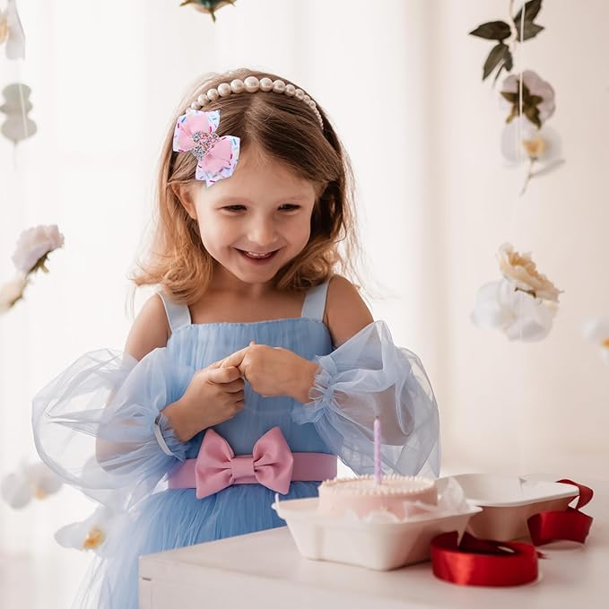 2pcs Birthday Hair Bow for Baby Girls, Sprinkle Confetti 3rd Birthday Decorations for Girls, Ice Cream Party Theme Bow Clips for Baby Girls Pink Hair, Happy 3rd Birthday Girl Hair Bow Clips
