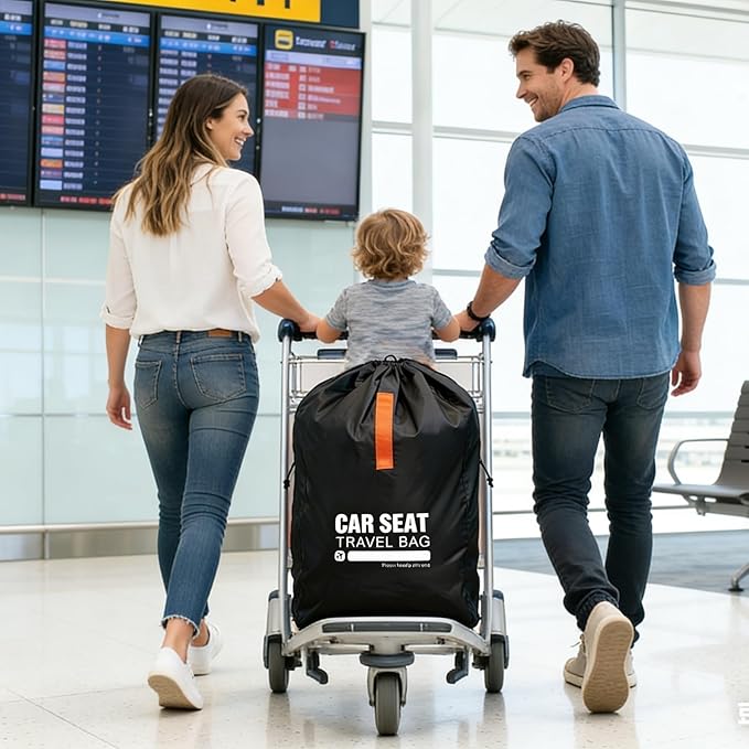Kcicephine Car Seat Travel Bag for Airplane,Gate Check Storage Bag for Car Seat Airport,Universal Car Seat Bags Essentials for Air Travel,Perfect Family Vacations, and Parents with Infants, Black
