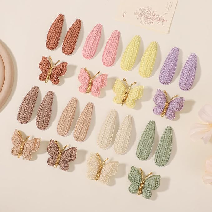 choicbaby 24pcs Toddler Hair Clips Small Knitted Snap Hair Clips Non Slip Wrapped Butterfly Hair Barrettes Accessories for Toddler Baby Girl Infant Kids