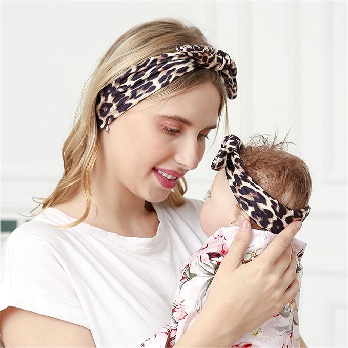 Mom and Baby Headbands Leopard Headwraps Infants Hair Bands(F13) (A-Leopard Headwraps)