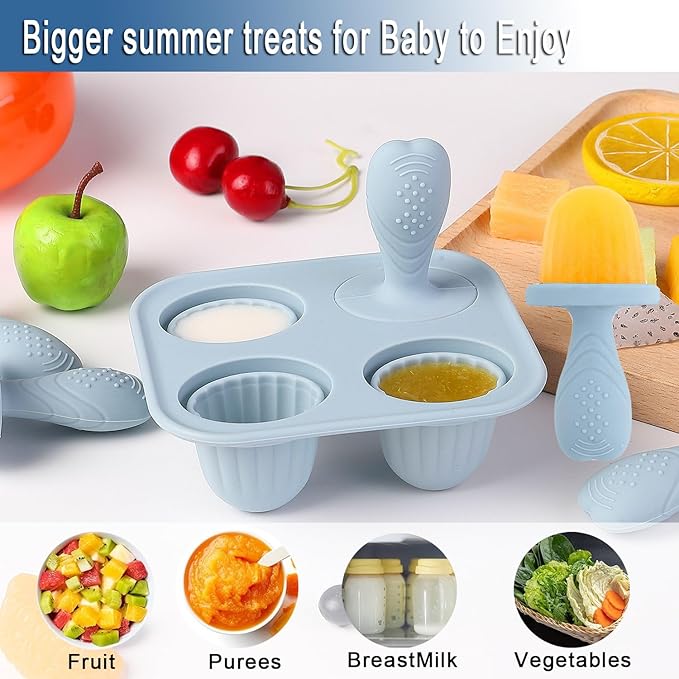 Silicone Popsicle Molds, Mini Breastmilk Popsicle Molds with Sticks, Frozen Breast Milk Teether Popsicle Maker Ice Pop Molds for Infant Feeding Spoon (2Set-Dark pink)