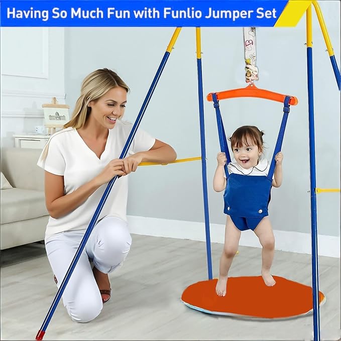 Baby Jumper Set with Hanging Shelf Adjustable Toddler Baby Bouncer Baby Toys… (Blue2#)