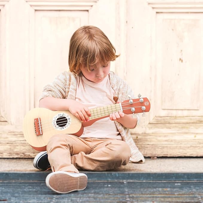 SPEEDY MONKEY 16-Inch Kids Ukulele Toy | FSC® Certified Wooden Toy for Toddlers and Children | Safe Design Kid's Musical Toy with 4 Nylon Strings, Terracotta & Wood Finish