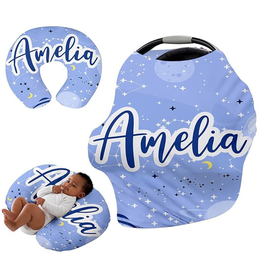 Personalised Car Seat Cover for Babies - Multi-use Carseat Canopy Cover with Name, Purple Pattern Car Seat Covers, Christmas Birthday Gifts for Infant Boys and Girls