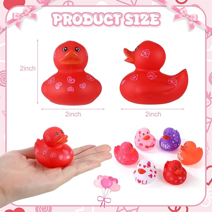 Jerify 12 Pcs 2 Inch Valentine's Day Rubber Duckies Bulk Mini Heart Rubber Ducks for Kids Bathtub Toys Classroom Prizes Birthday Wedding Party Favors Gifts Goodie Bag Fillers, 6 Styles (Colorful)