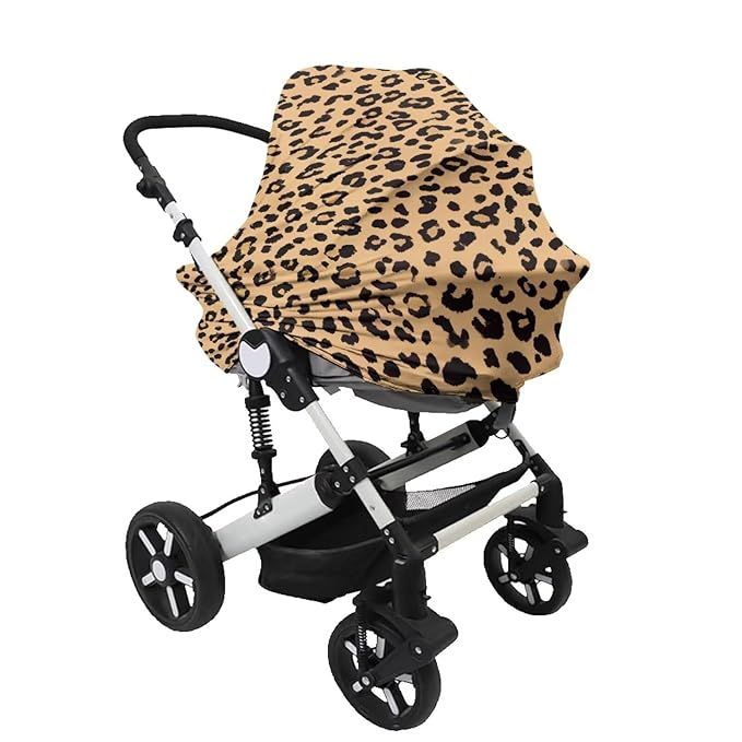 Forchrinse Brown Leopard Print Car Seat Cover for Babies Soft Breathable Breastfeeding Nursing Cover Elastic Infant Carseat Canopy Stroller Cover
