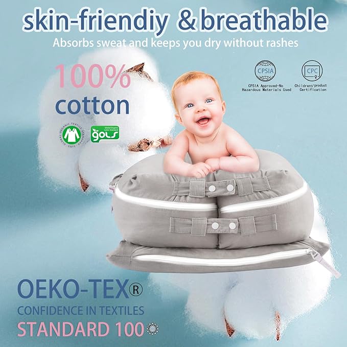 Corduroy Baby Lounger Cover for Dockatot Deluxe + | 100% Cotton Hypoallergenic Newborn Premium Quality Spare Cover(Cover Only) (Grey)