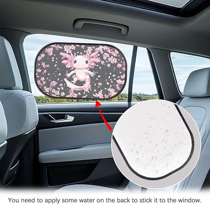 Bulopur Axolotl Cherry Blossom Car Window Shades 2 Pack Baby Window Shades Easy to Install Car Sun Shade Side Windshield Sun Protection and Blocker for Most Vehicle, SUV, Truck