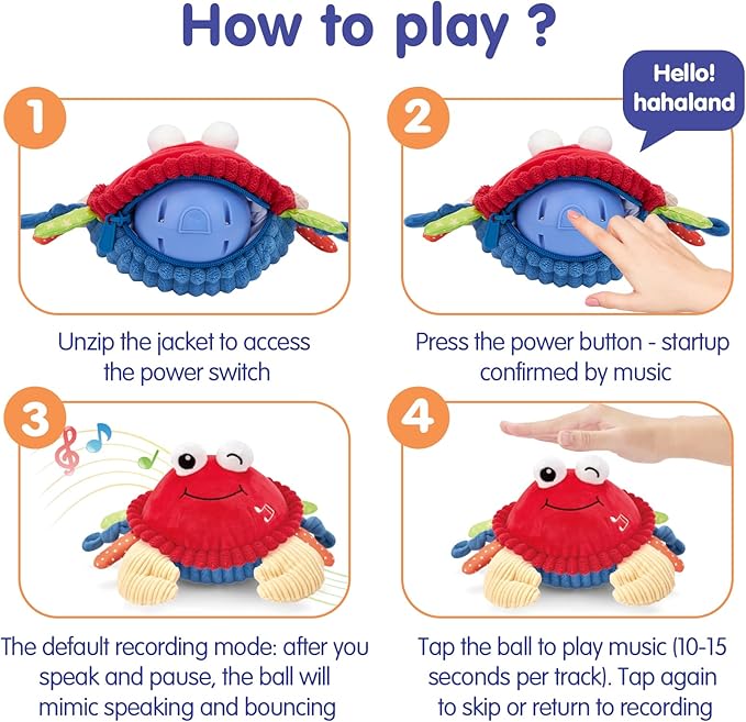 hahaland Baby Toys 6+ 12-18 Months - Crawling Musical Dancing Walking Moving Bouncing Learning Crab Tummy Time Toy Sensory Toddler Toys for 1-3 Year Old Birthday Easter Basket Stuffers