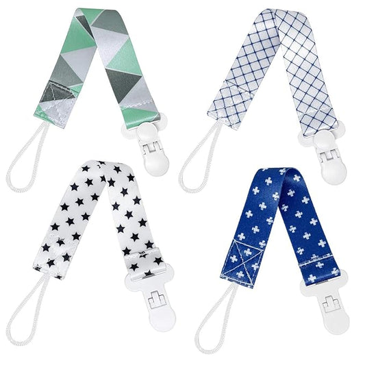 Pacifier Teether Clips for Boys and Girls, Pacifier Holder Clip Fit All Pacifier and Teething Toys, 4 Pack