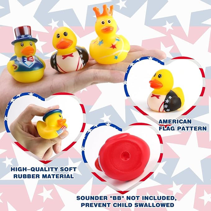 48 Pcs 2 Inch Patriotic Rubber Ducks, 4th of July Bulk Rubber Ducks Bath Toys for Kids, Independence Day Decorations for Gifts Jeep Gift Baby Shower Party Favors Decor Supplies