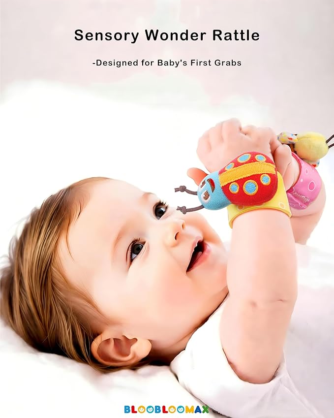 Bloobloomax Baby Rattles Toys for 0-12 Month, Infant Girl Boy Toys for Babies 3-6 Months, Newborn Hand & Foot Toys for 0 to 9 Months, Baby Shower Gifts Set with Wrist Rattle Socks (Pink-8PCS)