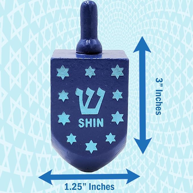 The Dreidel Company Extra Large Hand Painted Wood Hanukkah Dreidels, 48-Pack Blue & White Star Design