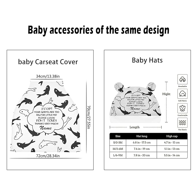 Customized No Touch Sign Stroller Car Seat Canopy with Name, Personalized Shark Baby Boy Carseat Cover, Multiuse Nursing Covers Breastfeeding Scarf, Shower Gift for Newborn Infant Babies