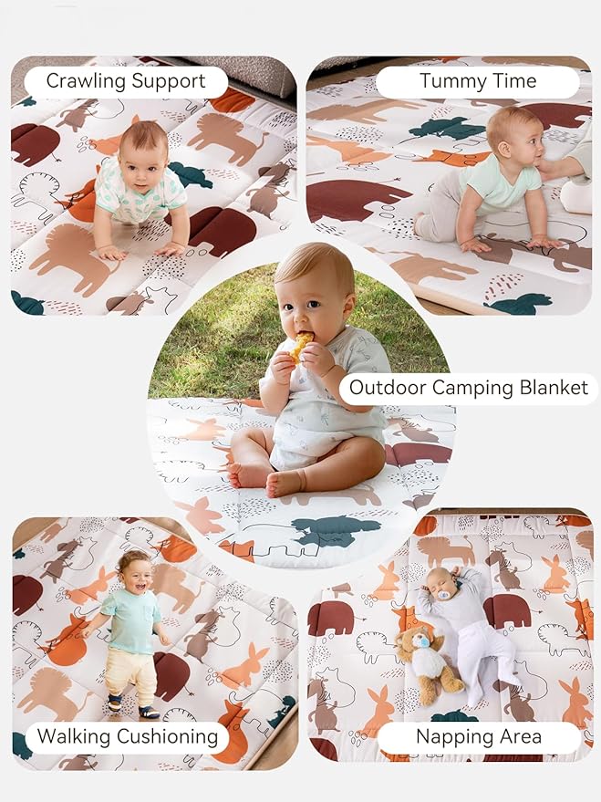 TILLYOU Baby Play Mats for Floor, 50x50 Playpen Mat, Extra Thick Foam Play Mat for Babies and Toddlers, Foldable Baby Crawling Mat for Playpen, Forest Animals