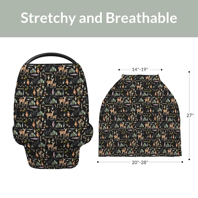Fishing Hunting Life Baby Car Seat Covers Deer Bass Fish Forest Animal Stretchy 5-in-1 Cover Outdoor Adventure Adjustable Car Canopy Cover Nature Lover Gift Breathable Nursing Cover-Up