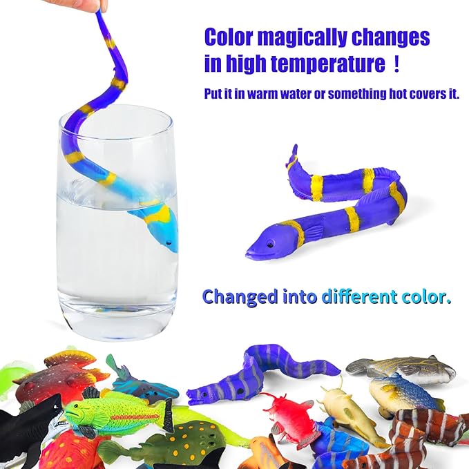 12 Pack Color Changing Sea Animal Toys,Change Color Ocean Animals Figures,Mold Free Bath Toys for Toddlers Kids,Water Table Toys,Rubber Floating Fish Toys for Themed Party Supplies,Goodie Bags Fillers