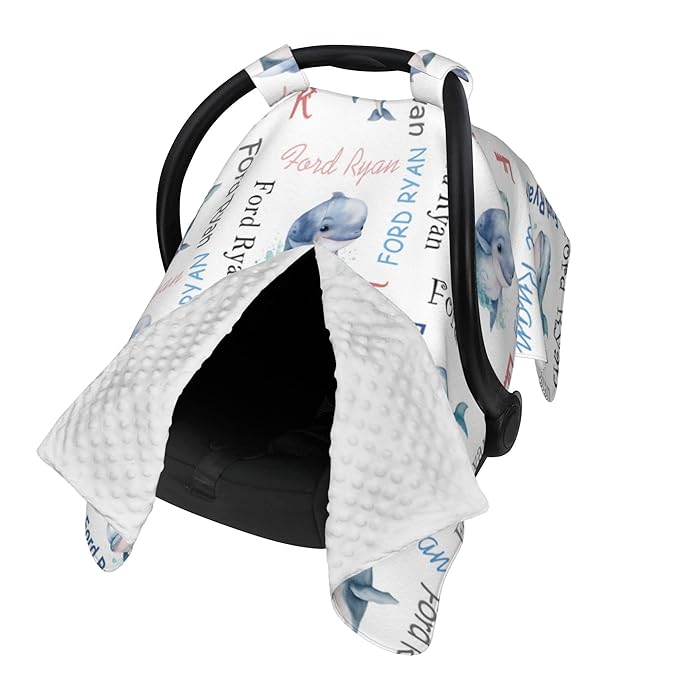 Personalized Winter Car Seat Covers for Babies with Name Whale Minky Baby Car Seat Cover for Boys Girls Custom Infant Carseat Covers Baby Blanket Nursing Cover Breastfeeding Scarf