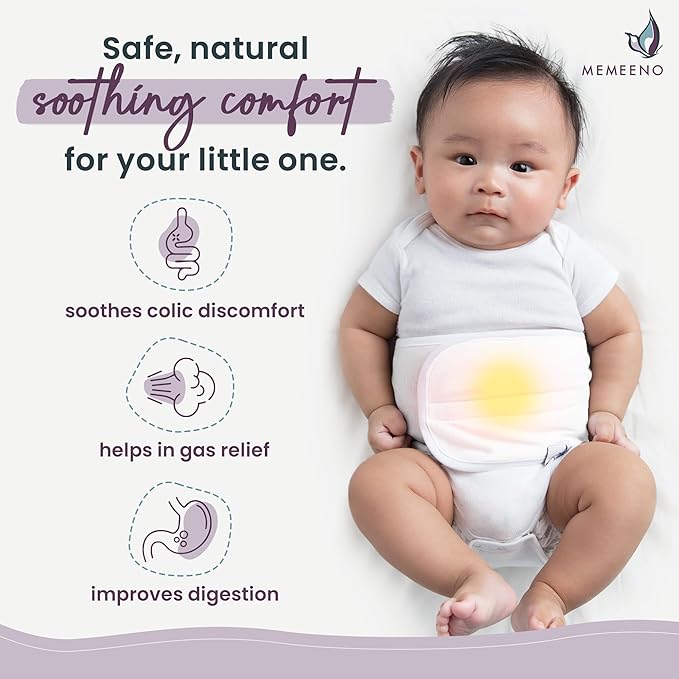 MEMEENO Baby Belly Band for Gas and Colic Baby Relief - Belly Band for Baby Heating Pad for Colic, Baby Gas Relief, Gas Relief for Infants, Baby Heated Tummy Wrap, Colic Relief for Newborns, Pearl