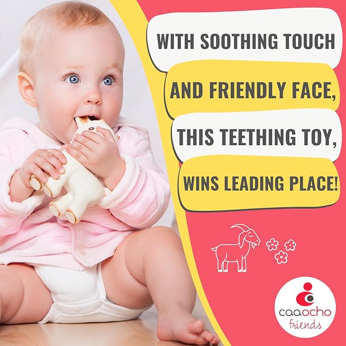 CaaOcho Pure Natural Rubber Teething Baby Toy - Sola The Goat Teether for Babies, BPA Free Baby Toy, All Natural Teething Toys for Babies 0-6, Safe and Fun Molar Teether Toy