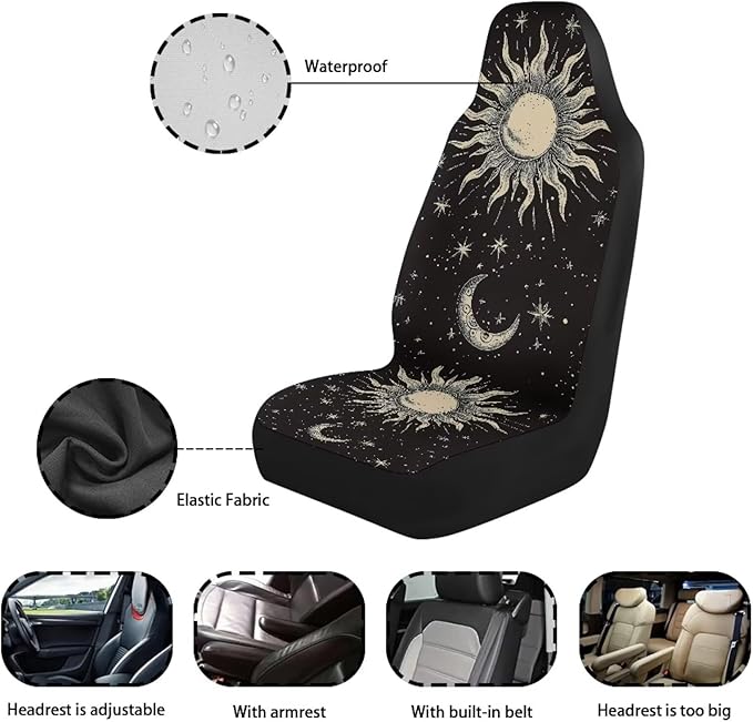 Gothic Sun Car Seat Covers Anti Slip Car Seat Covers Front Seats Only Easy to Install and Clean Removable Automotive Accessories Universal Fit for Most Vehicle
