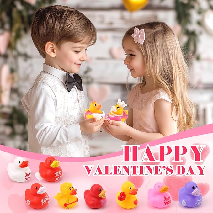50 Pcs Rubber Duck, Valentines Ducks for Jeeps Ducking, Random Assortment Mini Rubber Duckie Toys for Kids Baby Bath Shower Toys Cute Heart Ducks for Party Favors Classroom