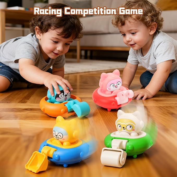 Cars Toy for 18m+ Boys Birthday Gift - 4 PCS Press to Go Friction Vehicle Racing Car Toys Set for Toddlers, Push and Go Car Toys Infant 1st Birthday Gifts for Boys and Girls