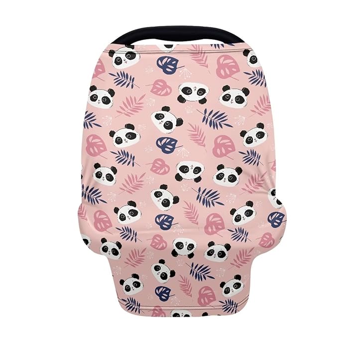 Forchrinse Pink Panda Floral Nursing Cover for Baby Breastfeeding,Soft Babies Car Seat Canopy Infant Carseat Canopy for Boys Girls