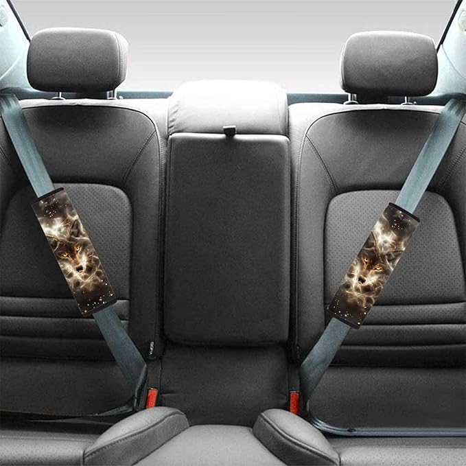 Car Seat Belt Cover Pad,Soft Comfortable Shoulder Seatbelt Pads Cushions for Adults and Children Standard Size Car Interior Decor Glowing Wolf Pattern