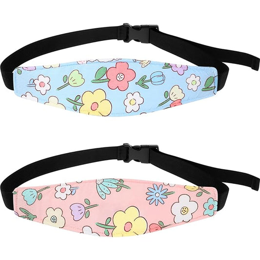 Hestya 2 Pieces Baby Car Seat Head Straps, Carseat Head Support for Toddler Holder Band Headrest, Stroller Sleeping Headrest Neck Relief for Kids Children Toddler Infant(Classic Flower)