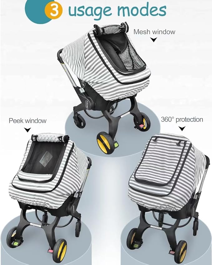 Car Seat Covers for Babies,Baby Car Seat Cover for Boys Girls,Windproof Infant Carseat Cover,Kick-Proof Car Seat Canopy with Breathable Mesh Peep Window,(Grey Stripe)