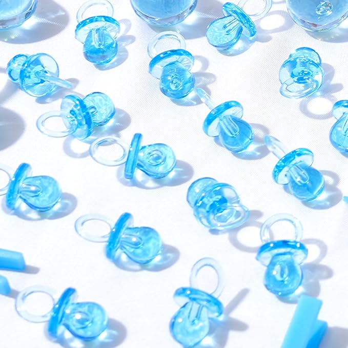 200 Pieces 0.86 Inch Baby Pacifier Baby Shower Plastic Pacifier for Baby Shower Pacifier, Baby Shower Gender Show Party Decoration DIY Birthday Party Gift (Blue)