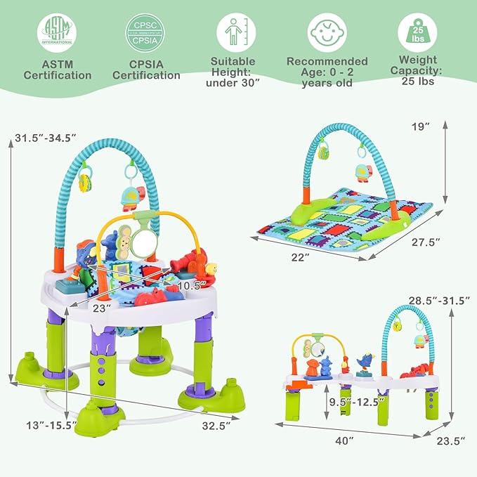 HONEY JOY Baby Bouncer Activity Center, 4 in 1 Toddler Bouncing Activity Saucer & Playtime Mat & Activity Table, Toy Rack, 3 Adjustable Heights, Foldable Activity Center for Infant Boys Girls