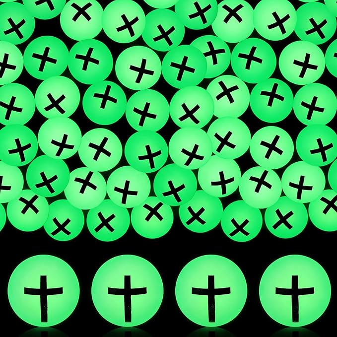 Seenelling 24 Pcs Christian Glow in the Dark Bouncy Balls Jesus Cross Rubber High Bouncing Balls Christian Party Favor Religious Classroom Gifts (Green)