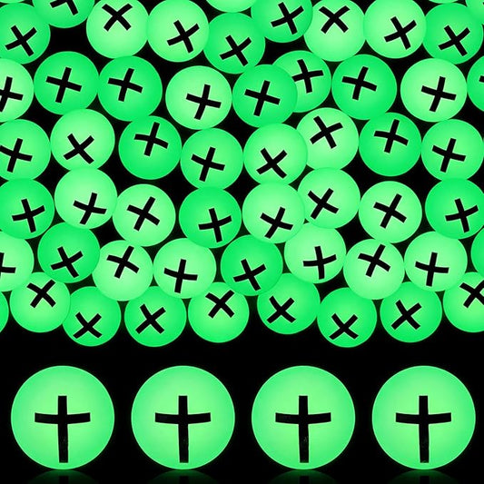 Seenelling 24 Pcs Christian Glow in the Dark Bouncy Balls Jesus Cross Rubber High Bouncing Balls Christian Party Favor Religious Classroom Gifts (Green)