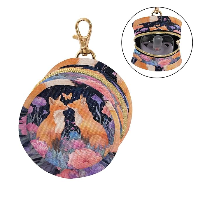 Pacifier Holder with Clip Pacifier Case for Diaper Bag Round Baby Pacifier Pouch Box Bag Portable Foxes Carnations Colorful