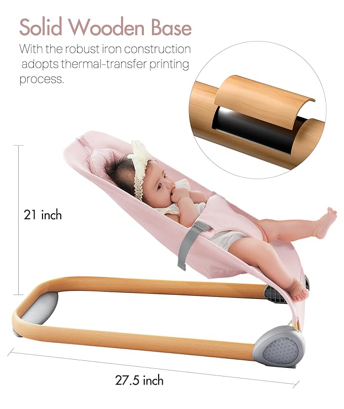 Fodoss Baby Bouncer, Ergonomic Design Bouncer Chair, Portable Baby Bouncer Seat for Infants, Bouncer for Babies 0-12 Month-Pink