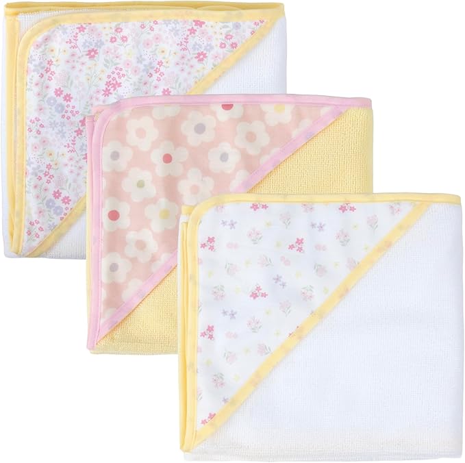 Baby Bath Essential Hooded Baby Bath Towel and Washcloth 6 Piece Set for Newborns, Infants & Toddlers, Boys & Girls Baby Hooded Towels Set (Daisy Flowers)