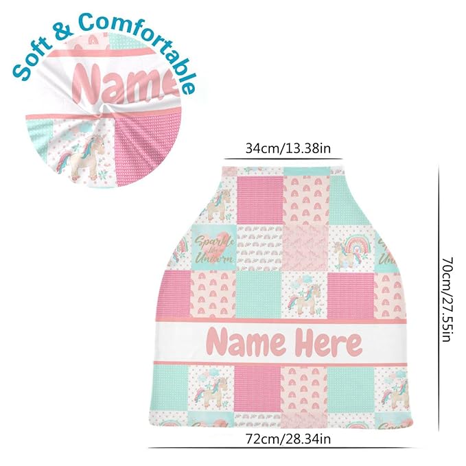 Personalized Colorful Rainbow Baby Car Seat Cover for Babies with Name, Custom Pink Baby Car Seats Canopy for Girls, Nursing Breastfeeding Stroller Covers Infant Car Seat Blanket for Newborn
