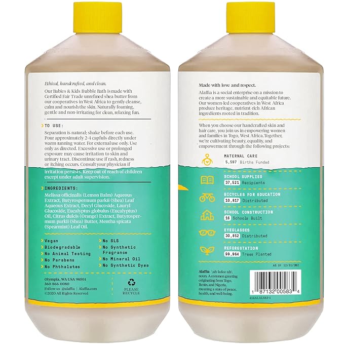 Alaffia Bubble Bath for Babies & Kids, Eucalyptus Mint 2-Pack – Long-Lasting, Moisture-Rich Bubbles with Shea Butter, 32 Fl Oz Ea